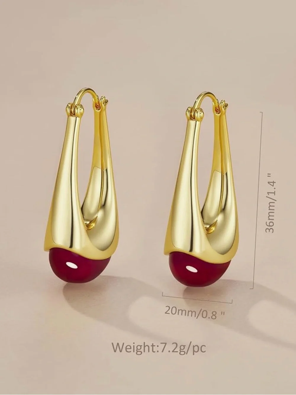 NEW 18K Gold Plated Hoops with Colored Resin Gemstone Statement Earrings